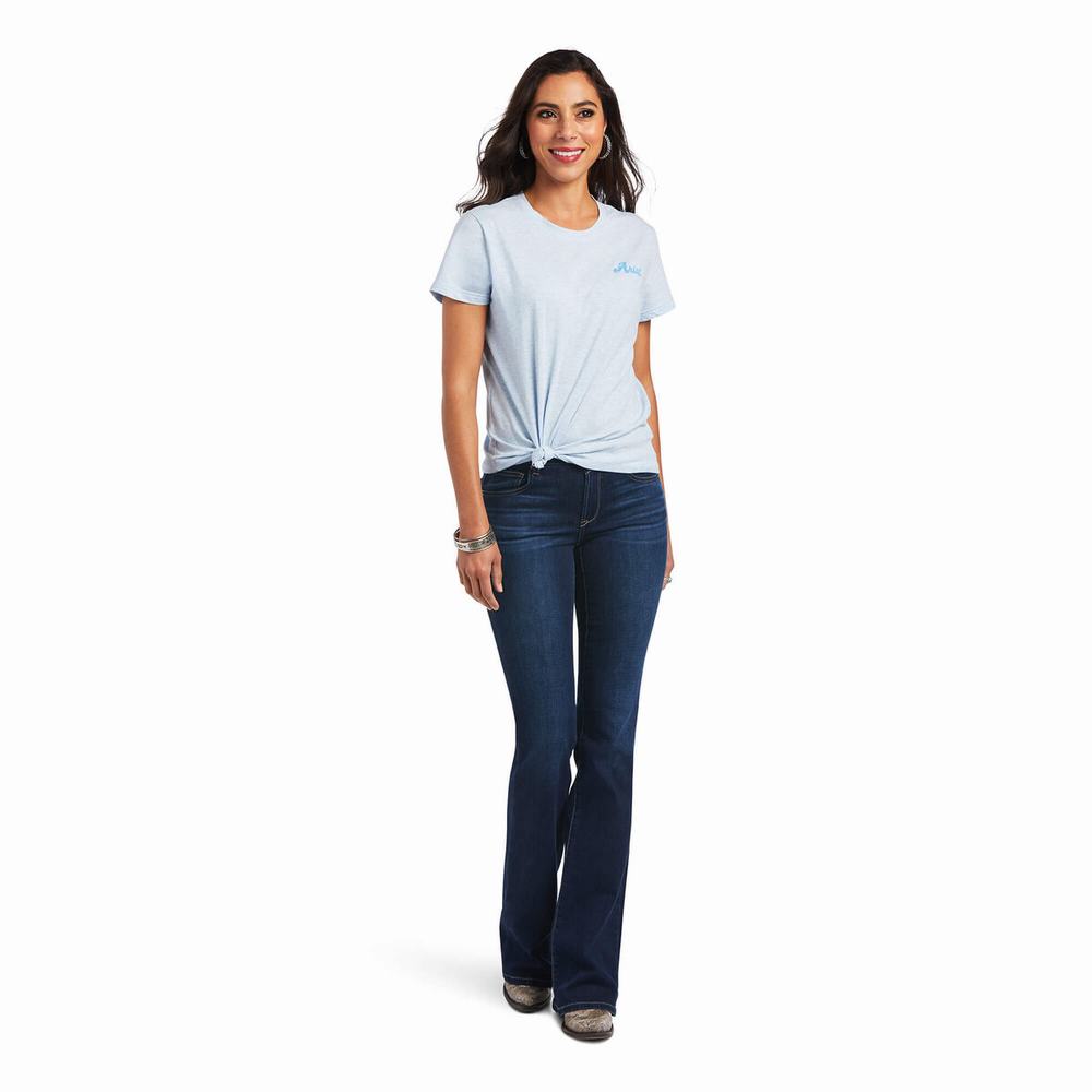 Women's Ariat REAL Flag Waver Tops Blue | BJXP-50478