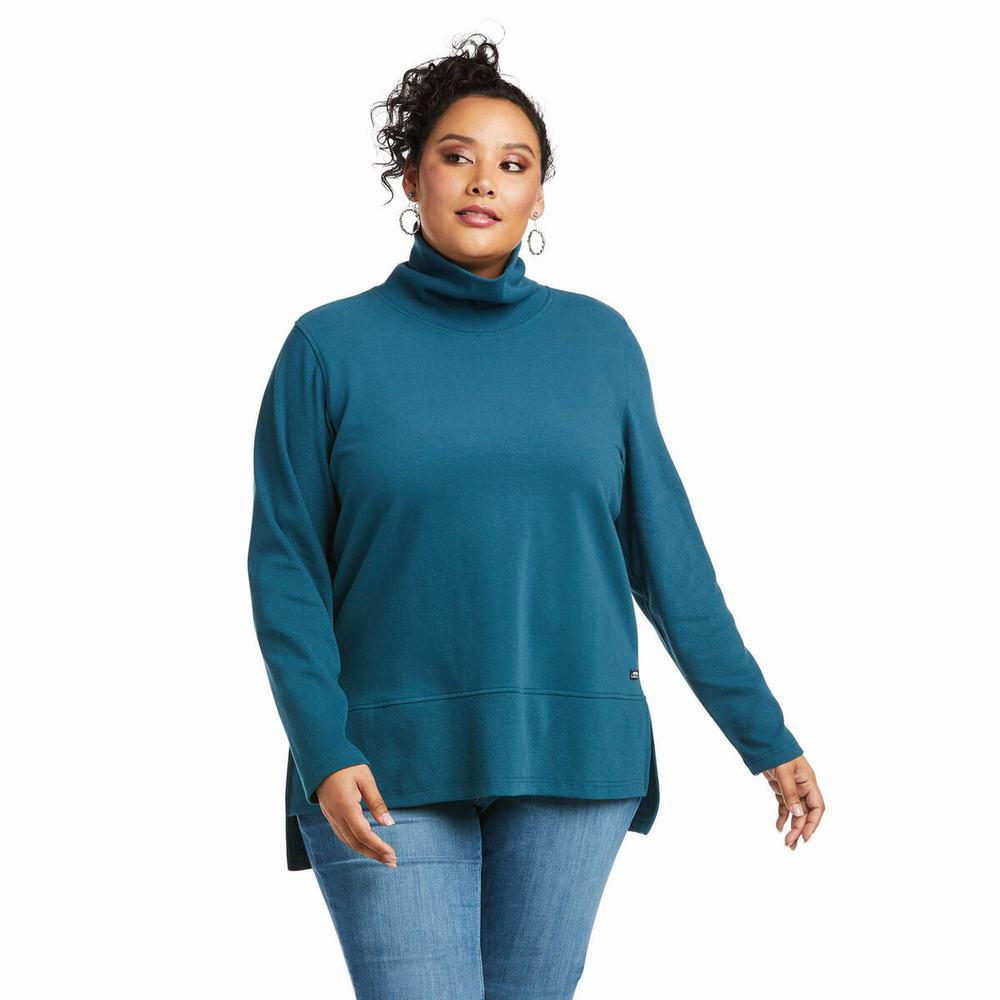 Women's Ariat REAL Funnel Sweaters Turquoise | YWCG-82946