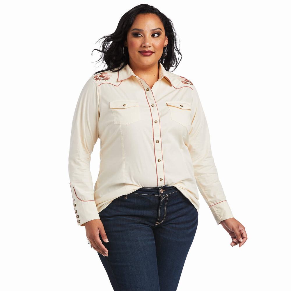 Women's Ariat REAL Georgia Tops White | UNKC-46905