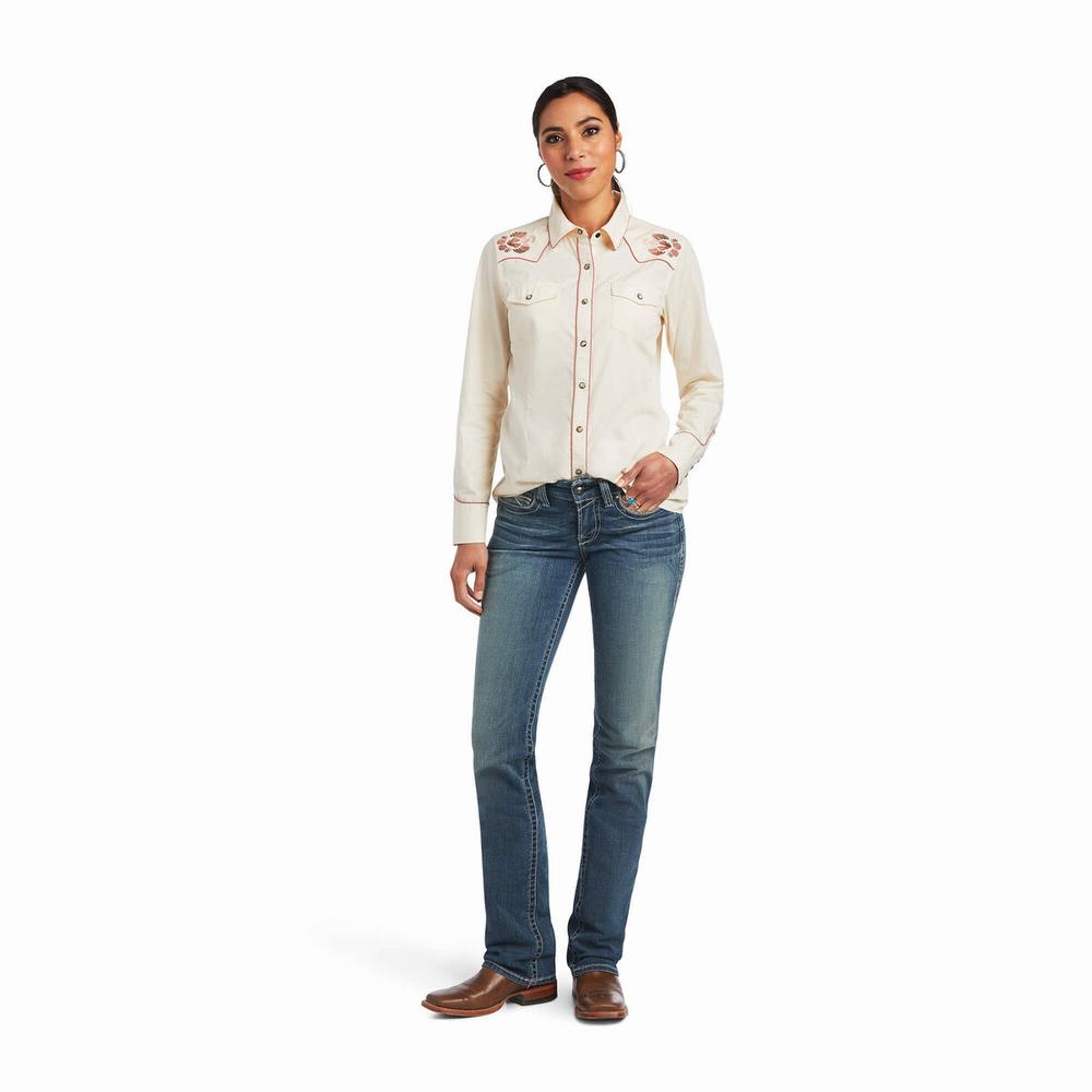 Women's Ariat REAL Georgia Tops White | UNKC-46905