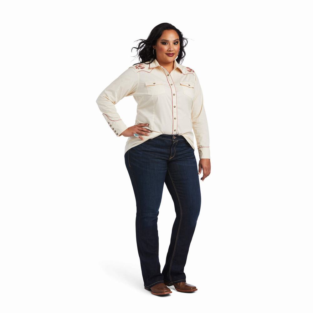 Women's Ariat REAL Georgia Tops White | UNKC-46905