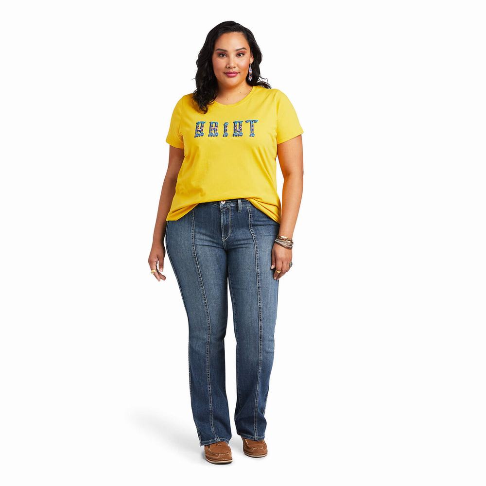 Women's Ariat REAL Kinship Tops Mustard | CHUA-82417