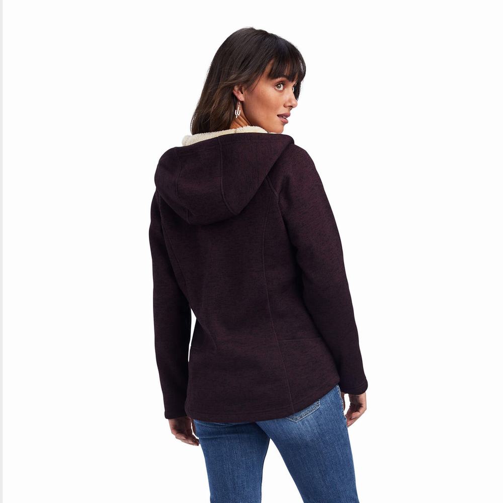 Women's Ariat REAL McCall Full Zip Sweaters Burgundy | FBQP-74612