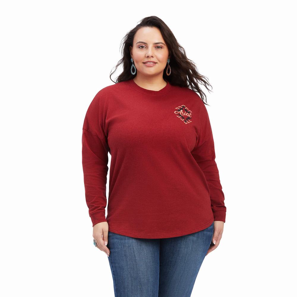 Women's Ariat REAL Oversized Graphic Tops Dark Red | FLHX-20759