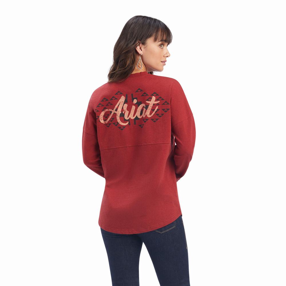 Women's Ariat REAL Oversized Graphic Tops Dark Red | FLHX-20759