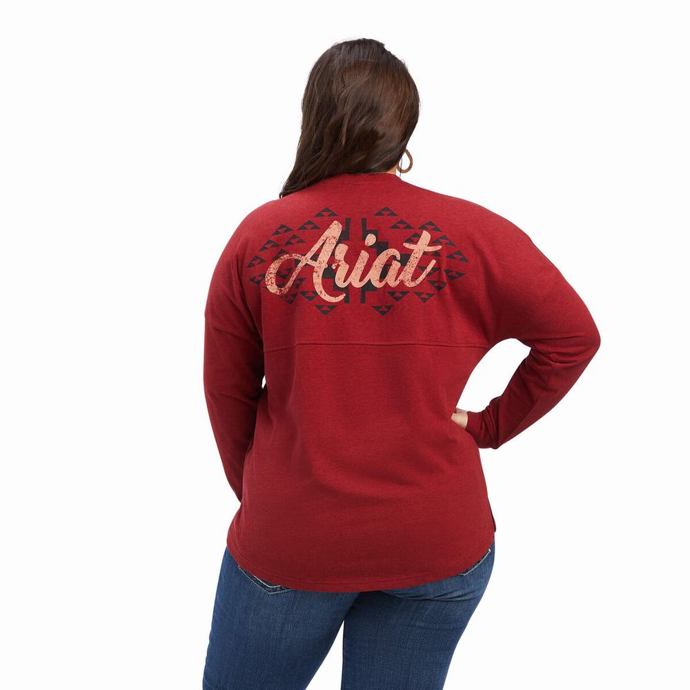 Women's Ariat REAL Oversized Graphic Tops Dark Red | FLHX-20759