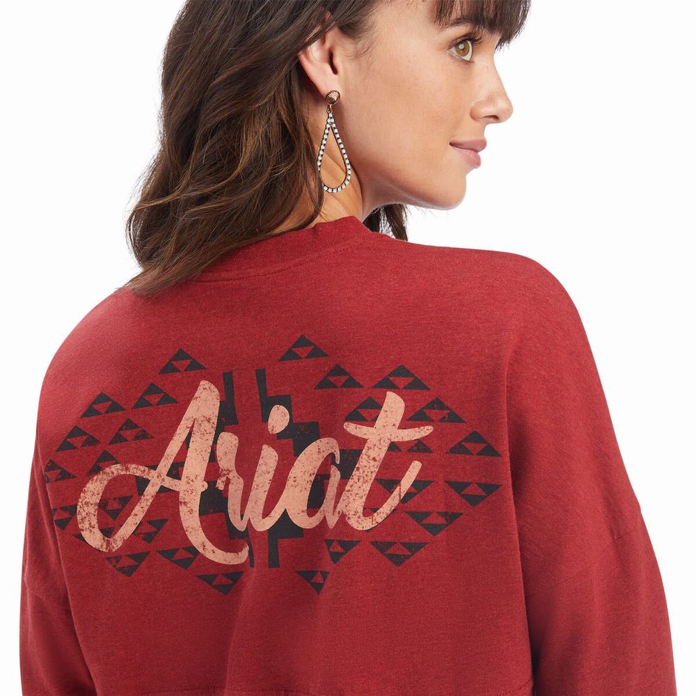 Women's Ariat REAL Oversized Graphic Tops Dark Red | FLHX-20759