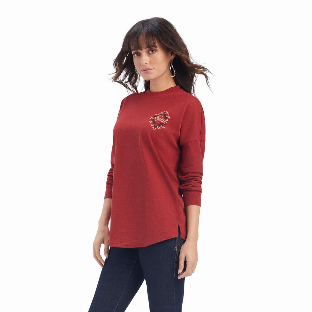 Women\'s Ariat REAL Oversized Graphic Tops Dark Red | FLHX-20759