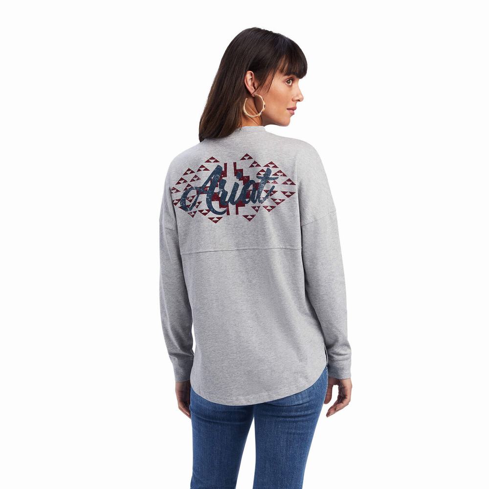 Women's Ariat REAL Oversized Graphic Tops Grey | SIWL-40982