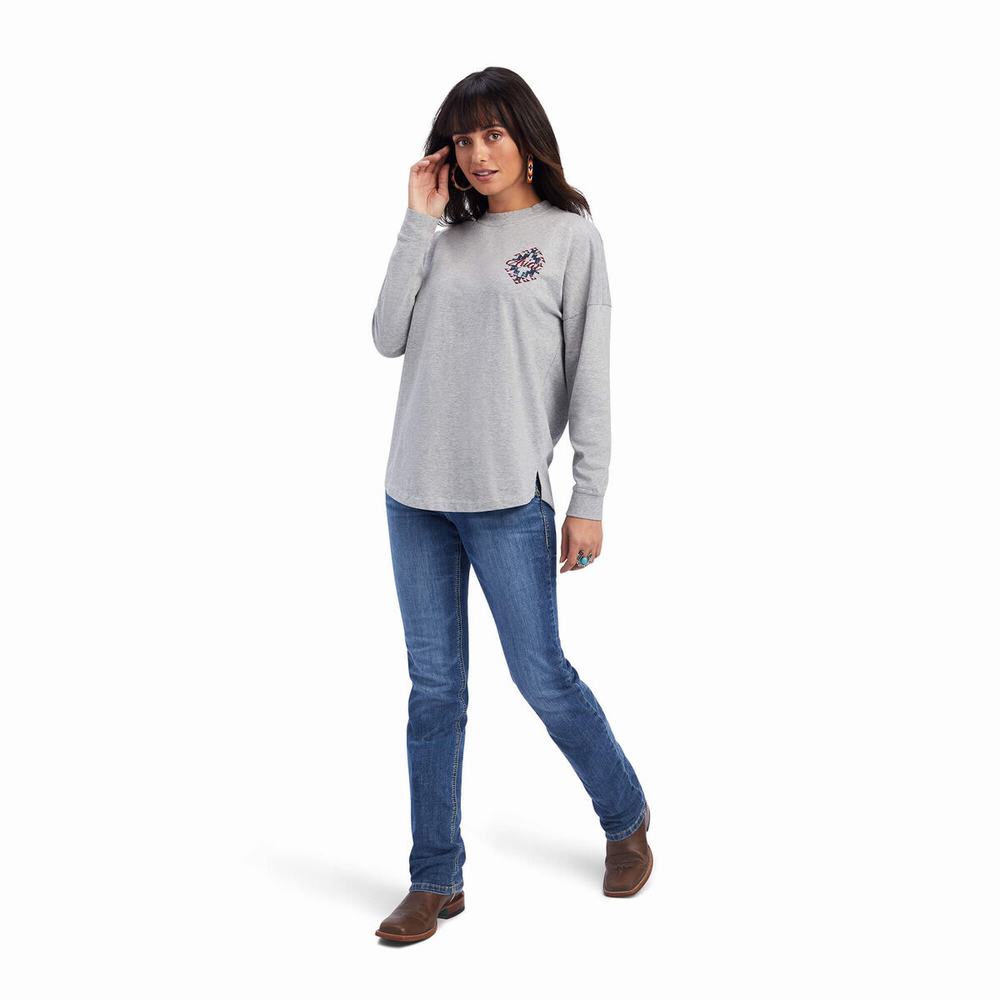 Women's Ariat REAL Oversized Graphic Tops Grey | SIWL-40982