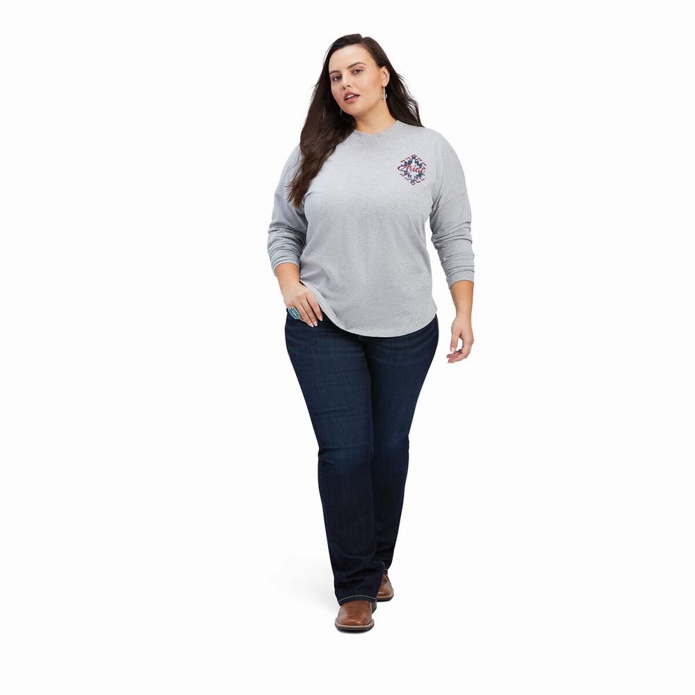 Women's Ariat REAL Oversized Graphic Tops Grey | SIWL-40982