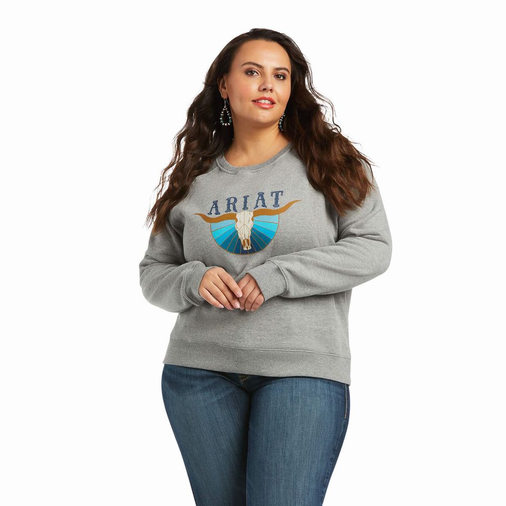 Women's Ariat REAL Pacific Steerhead Hoodie Grey | SQXF-64810