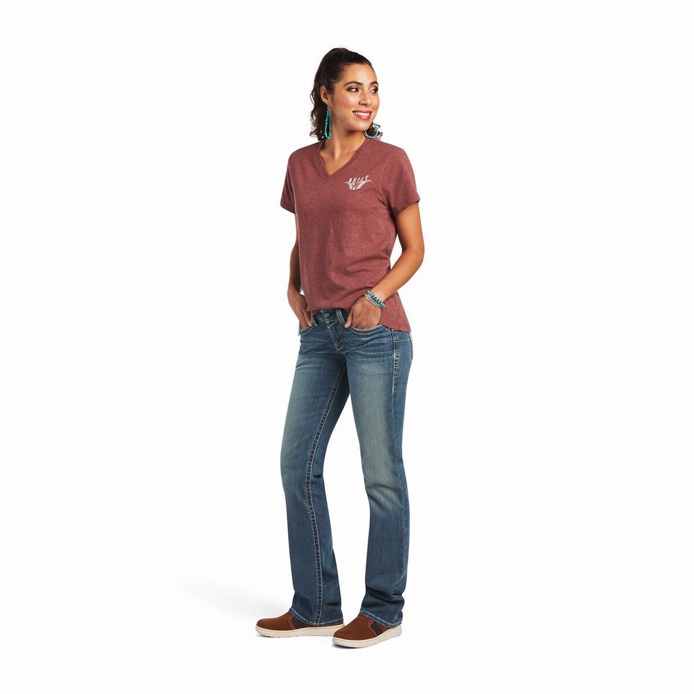 Women's Ariat REAL Relaxed Longhorn Tops Multicolor | UQWE-34569