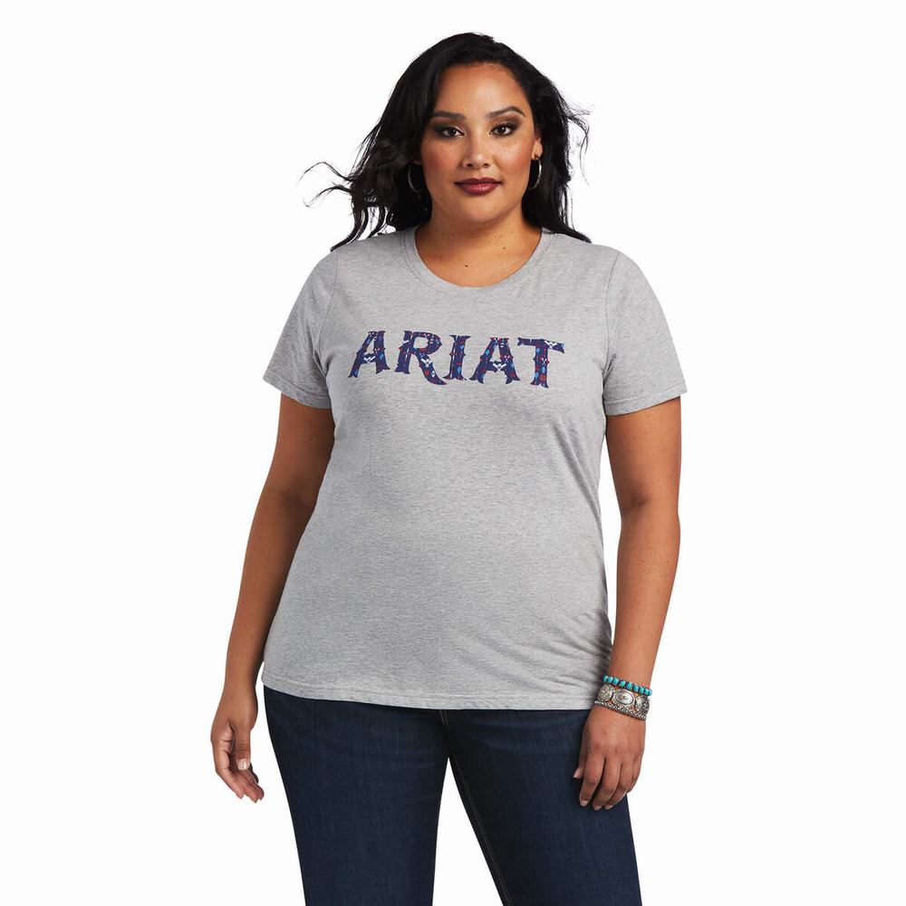 Women's Ariat REAL Tribal Lore Relaxed Tops Grey | ESLX-91738