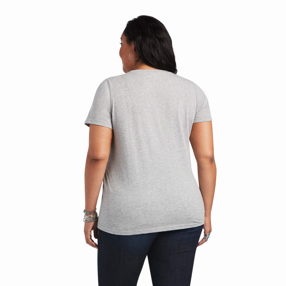 Women's Ariat REAL Tribal Lore Relaxed Tops Grey | ESLX-91738