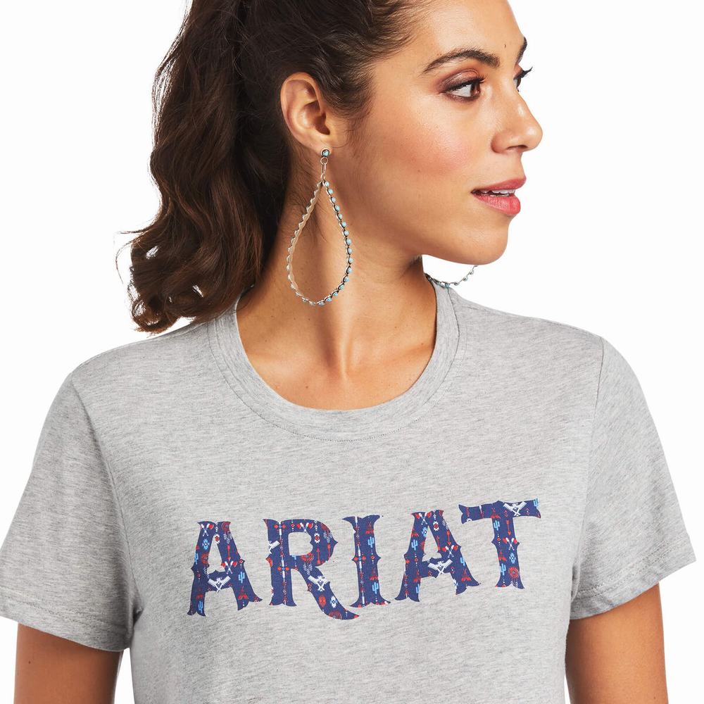 Women's Ariat REAL Tribal Lore Relaxed Tops Grey | ESLX-91738