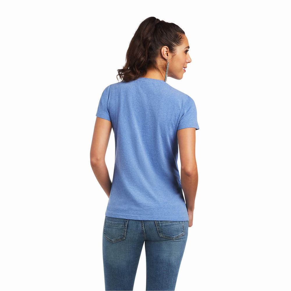 Women's Ariat REAL Tropic Steerhead Tops Blue | BTVS-41865