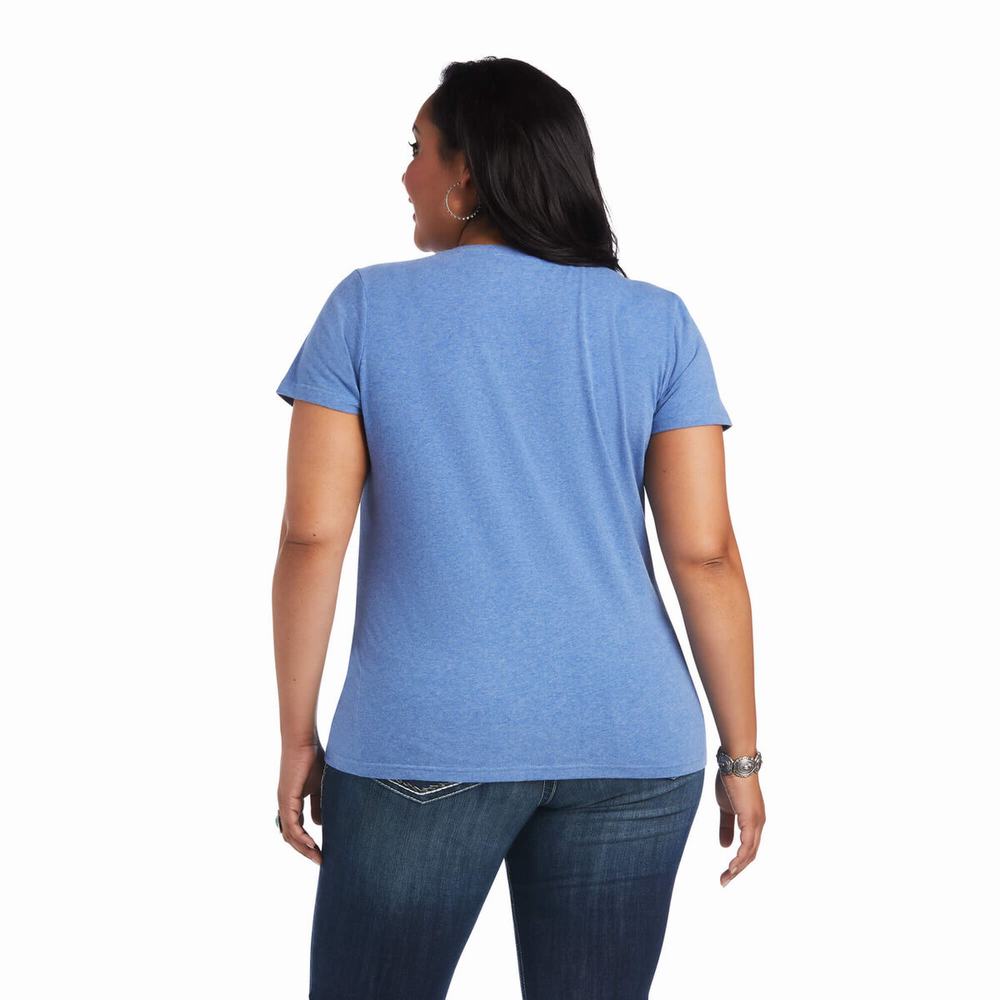 Women's Ariat REAL Tropic Steerhead Tops Blue | BTVS-41865