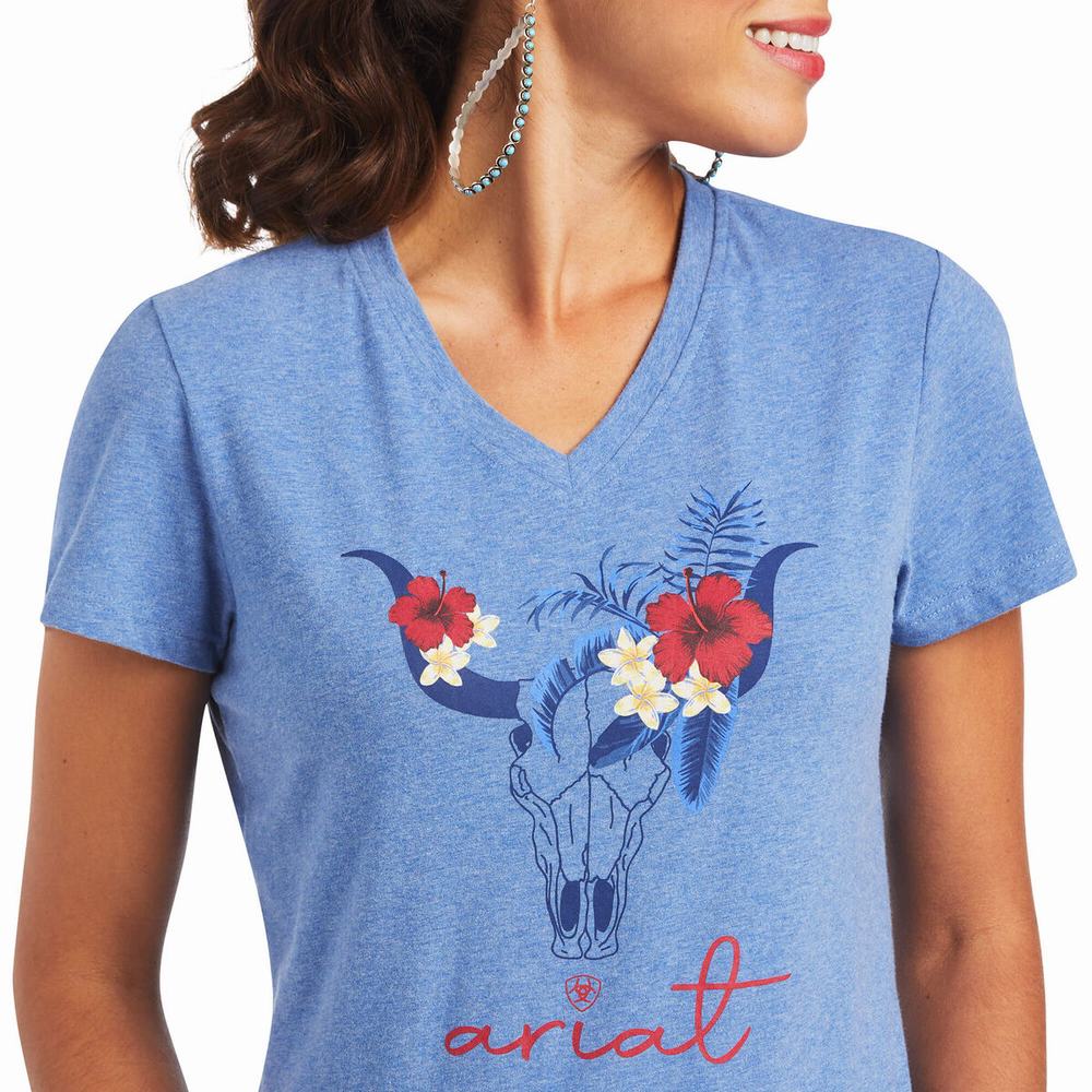 Women's Ariat REAL Tropic Steerhead Tops Blue | BTVS-41865