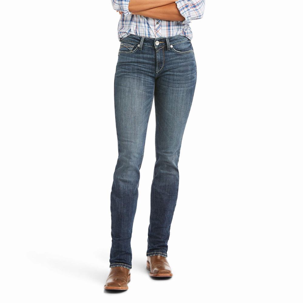 Women\'s Ariat R.E.A.L. High Rise Destiny Straight-Fit Jeans Blue | PVGW-45708