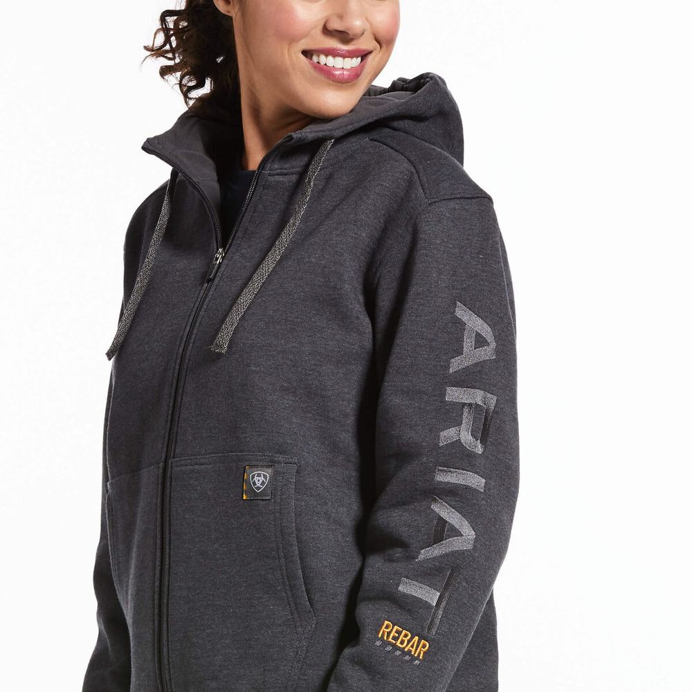 Women's Ariat Rebar All-Weather Full Zip Hoodie Grey | EBIX-63258