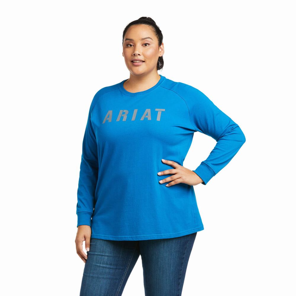 Women's Ariat Rebar CottonStrong Block T Shirts Blue | CUAO-90537