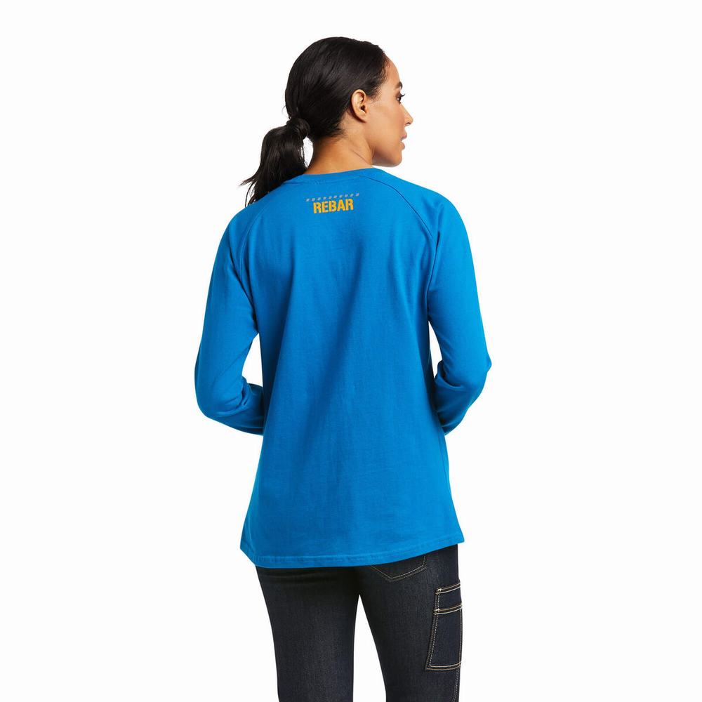 Women's Ariat Rebar CottonStrong Block T Shirts Blue | CUAO-90537