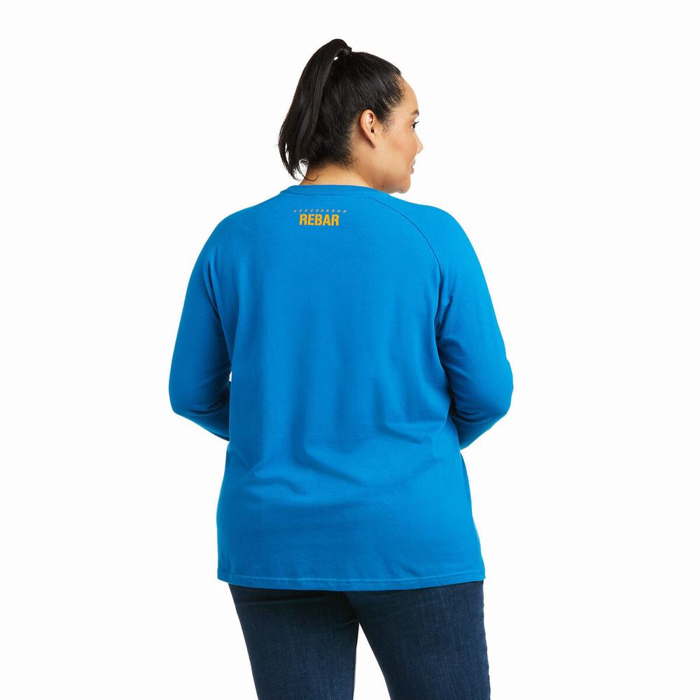 Women's Ariat Rebar CottonStrong Block T Shirts Blue | CUAO-90537