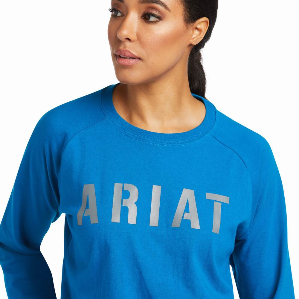 Women's Ariat Rebar CottonStrong Block T Shirts Blue | CUAO-90537