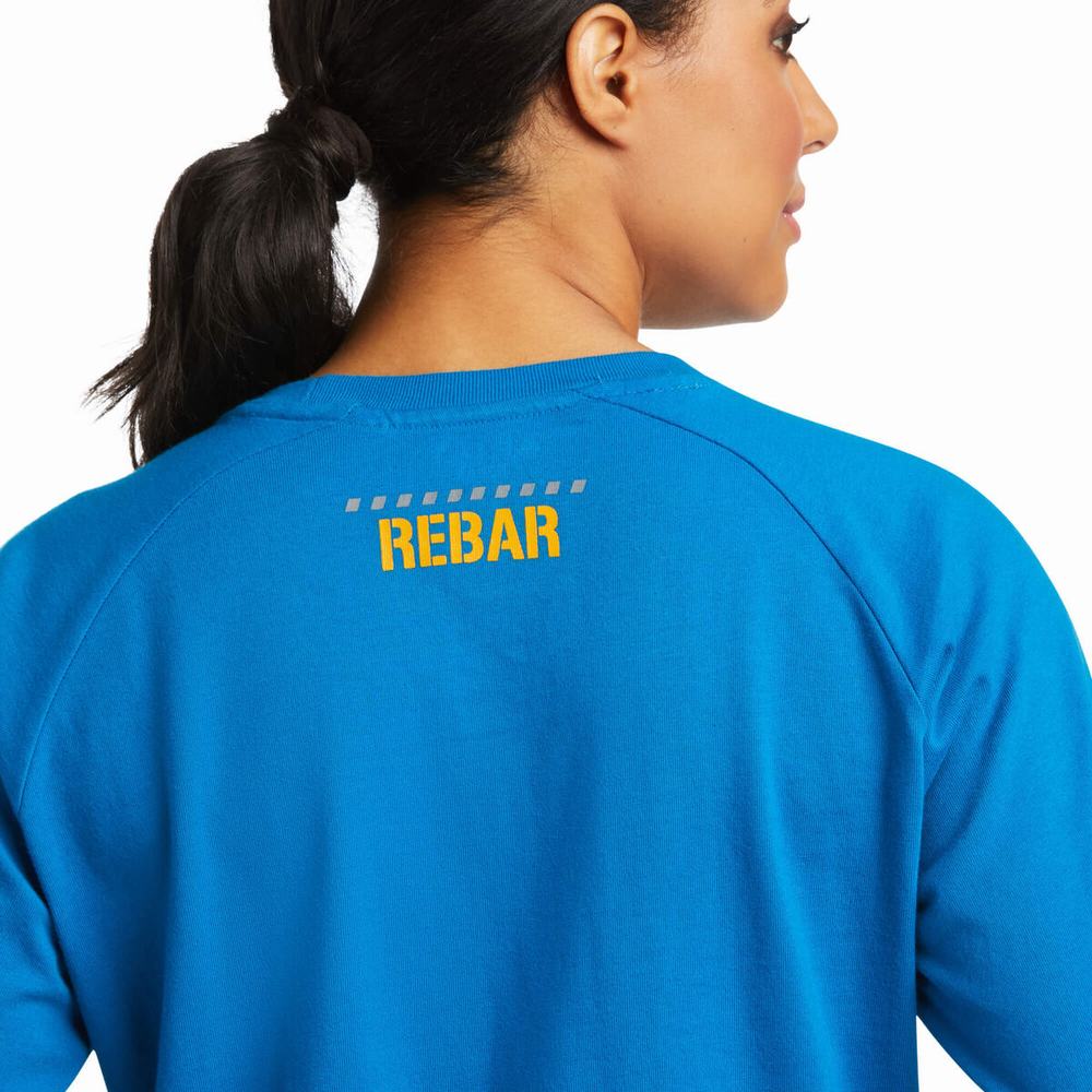 Women's Ariat Rebar CottonStrong Block T Shirts Blue | CUAO-90537