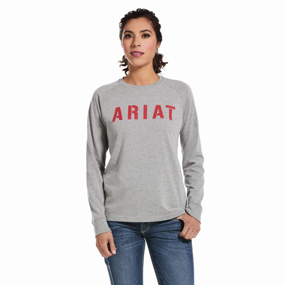 Women\'s Ariat Rebar CottonStrong Block T Shirts Grey | HUIE-42103