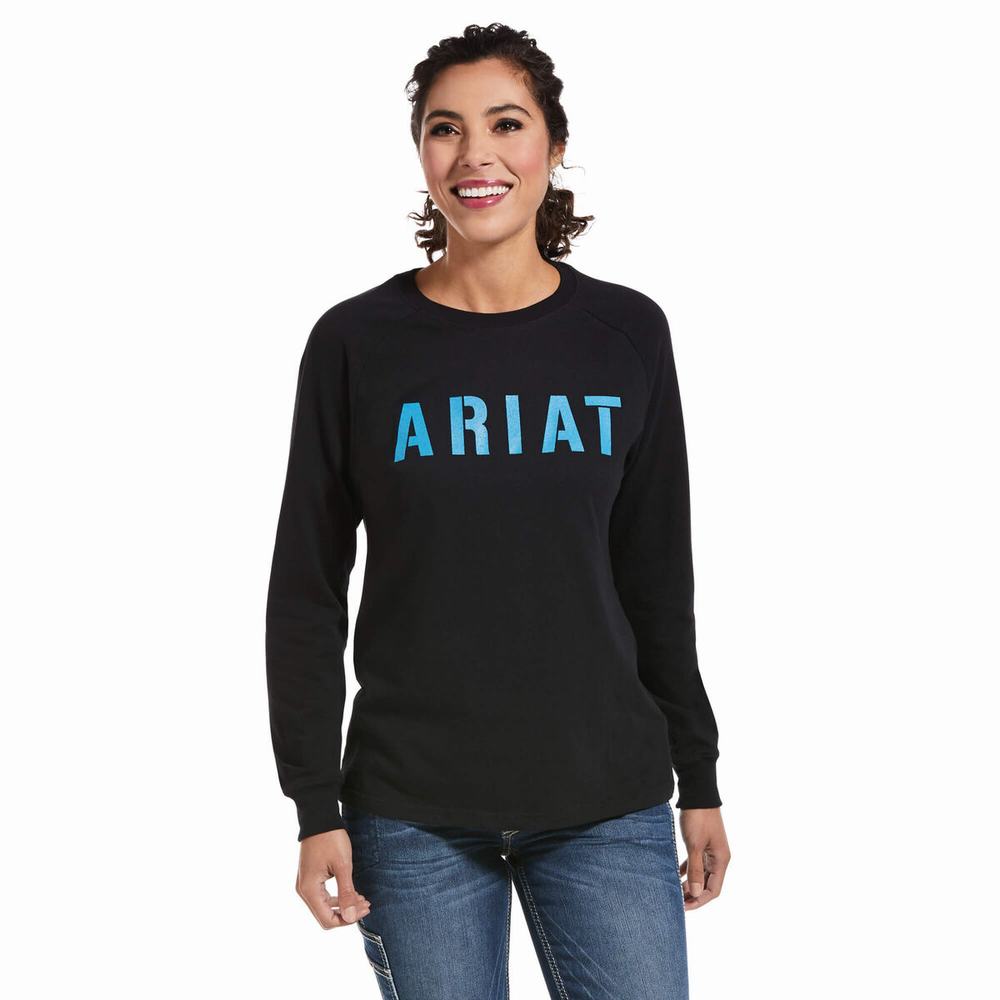 Women\'s Ariat Rebar CottonStrong Block T Shirts Black | USNC-37968