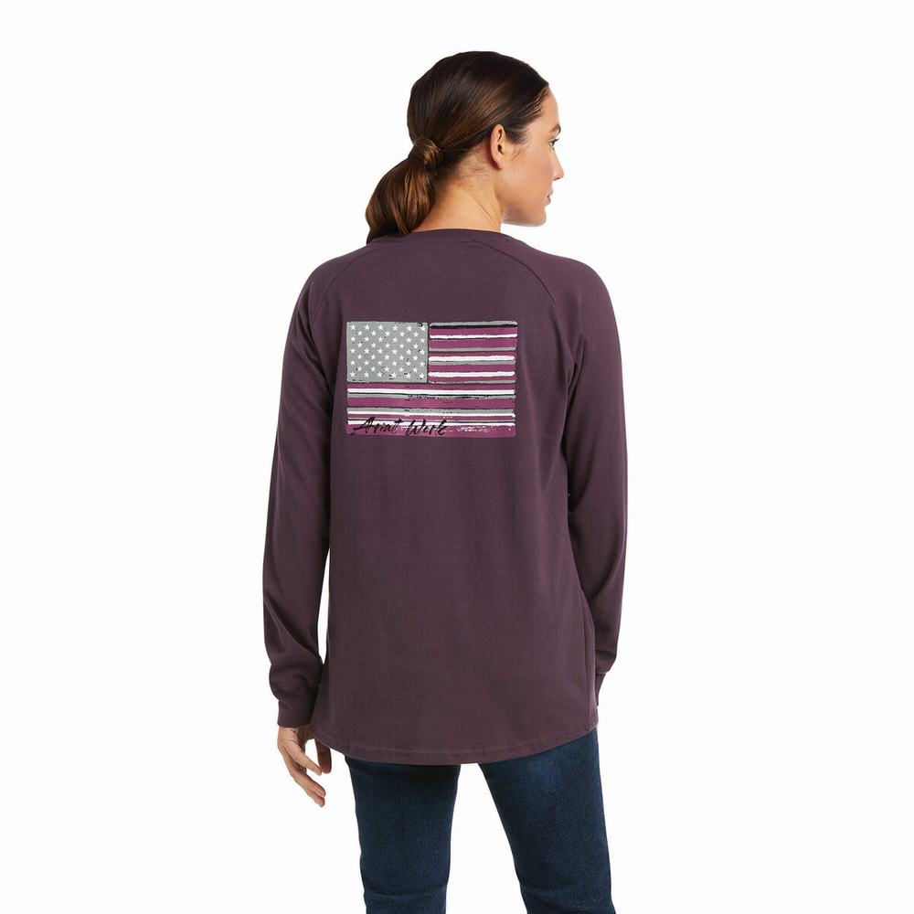 Women\'s Ariat Rebar CottonStrong Brand Flag T Shirts Purple | BJZF-21653