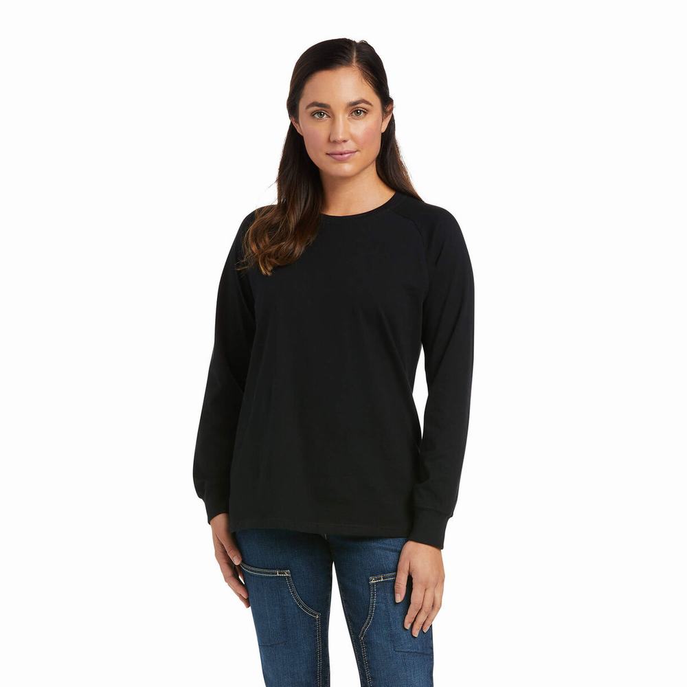 Women's Ariat Rebar CottonStrong Brand Flag T Shirts Black | MVIO-28015