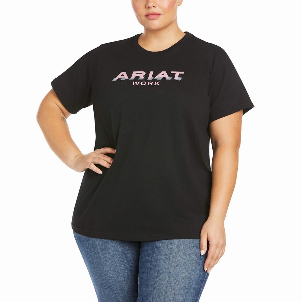 Women's Ariat Rebar Cotton Strong Logo Short Sleeve Navy | MIER-72943