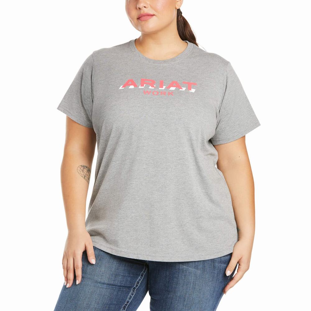 Women's Ariat Rebar Cotton Strong Logo Short Sleeve Grey | TUQC-07412