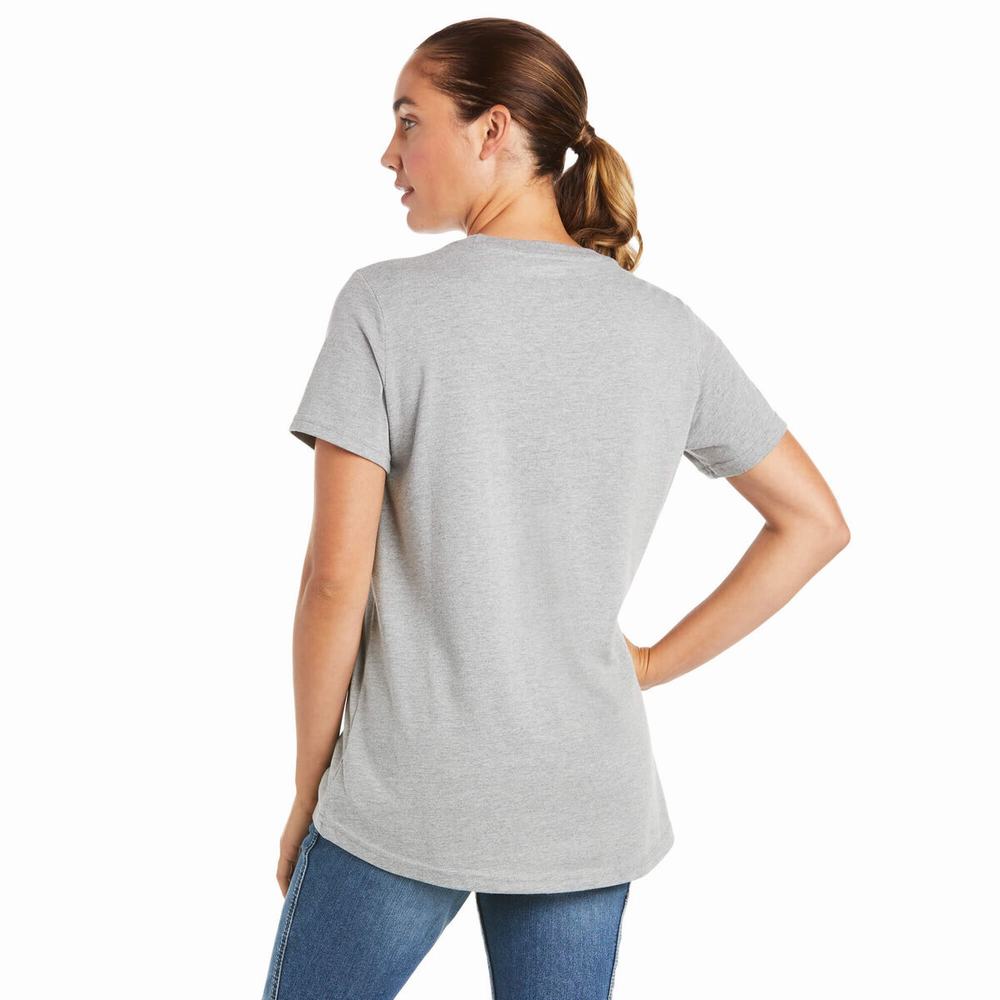 Women's Ariat Rebar Cotton Strong Logo Short Sleeve Grey | TUQC-07412