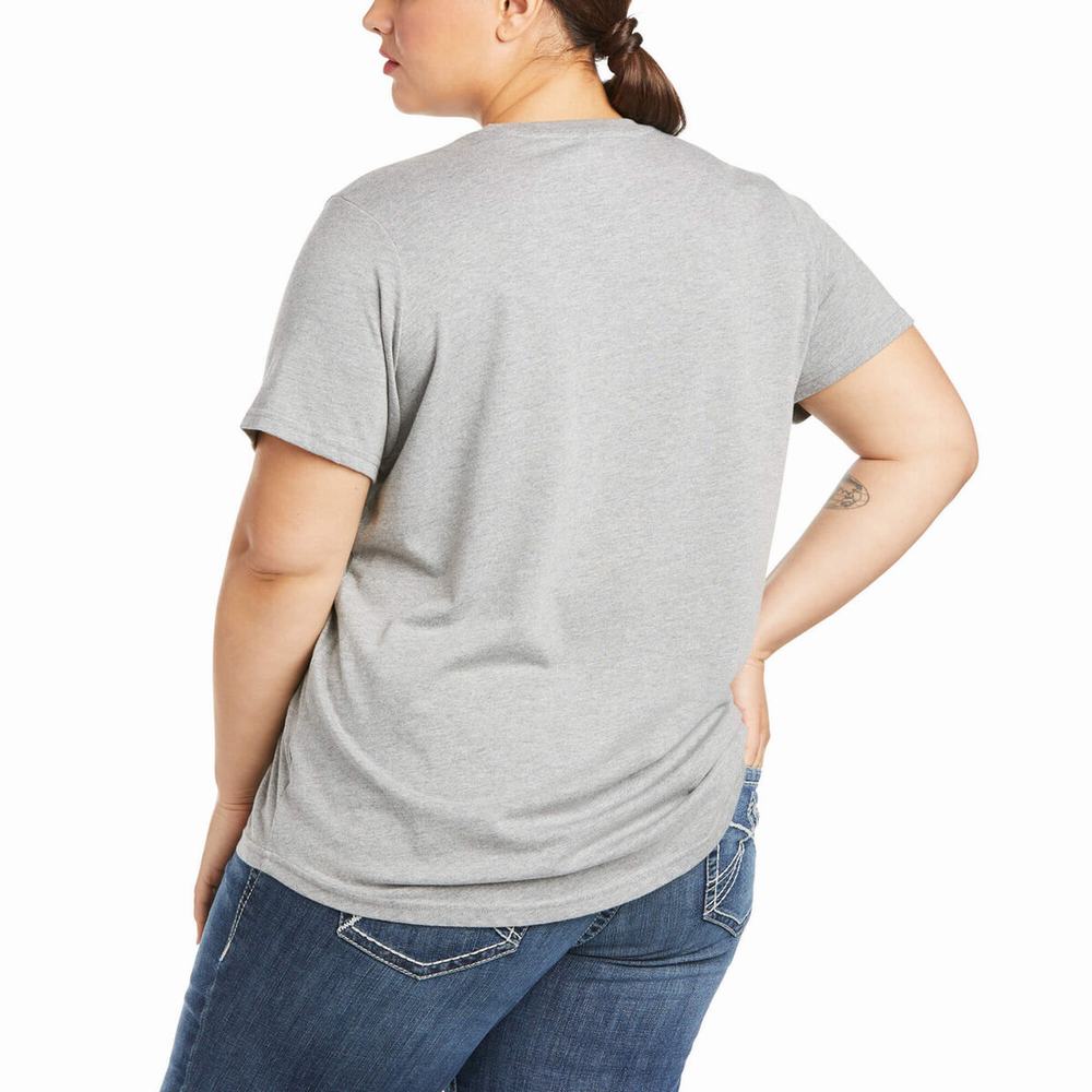 Women's Ariat Rebar Cotton Strong Logo Short Sleeve Grey | TUQC-07412