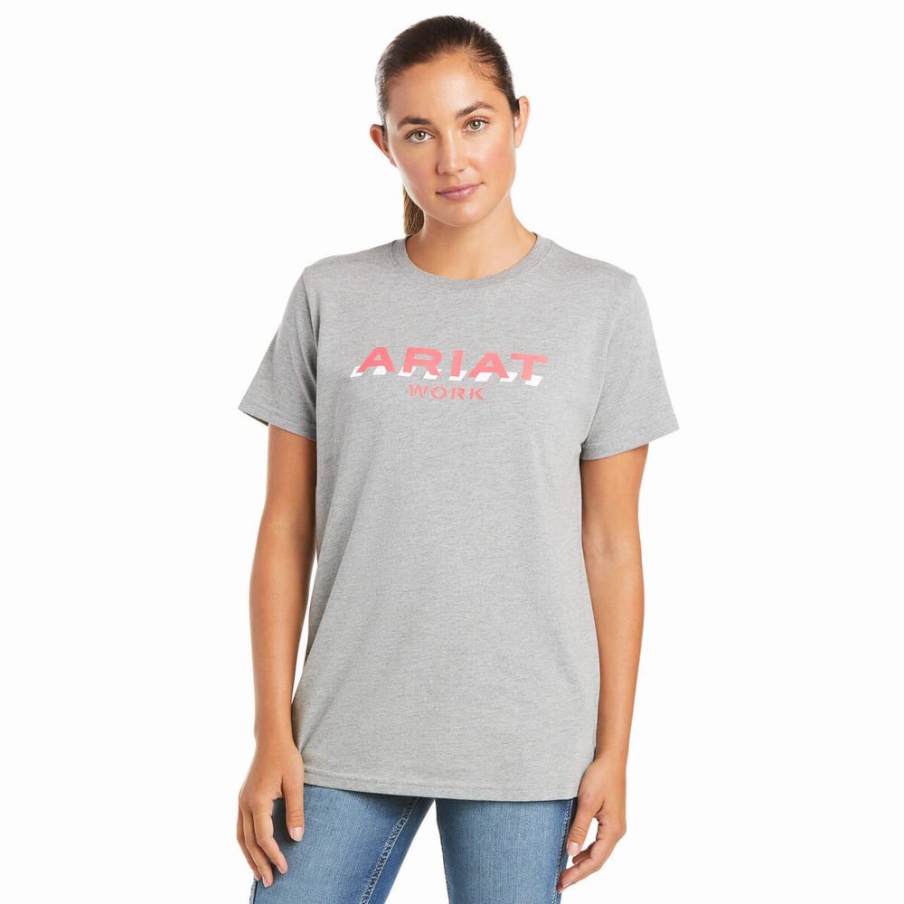 Women\'s Ariat Rebar Cotton Strong Logo Short Sleeve Grey | TUQC-07412