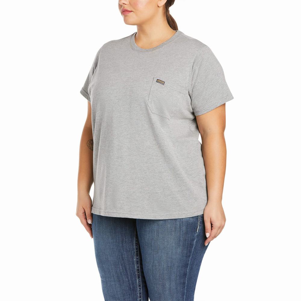 Women's Ariat Rebar Cotton Strong Short Sleeve Grey | SDTV-59124