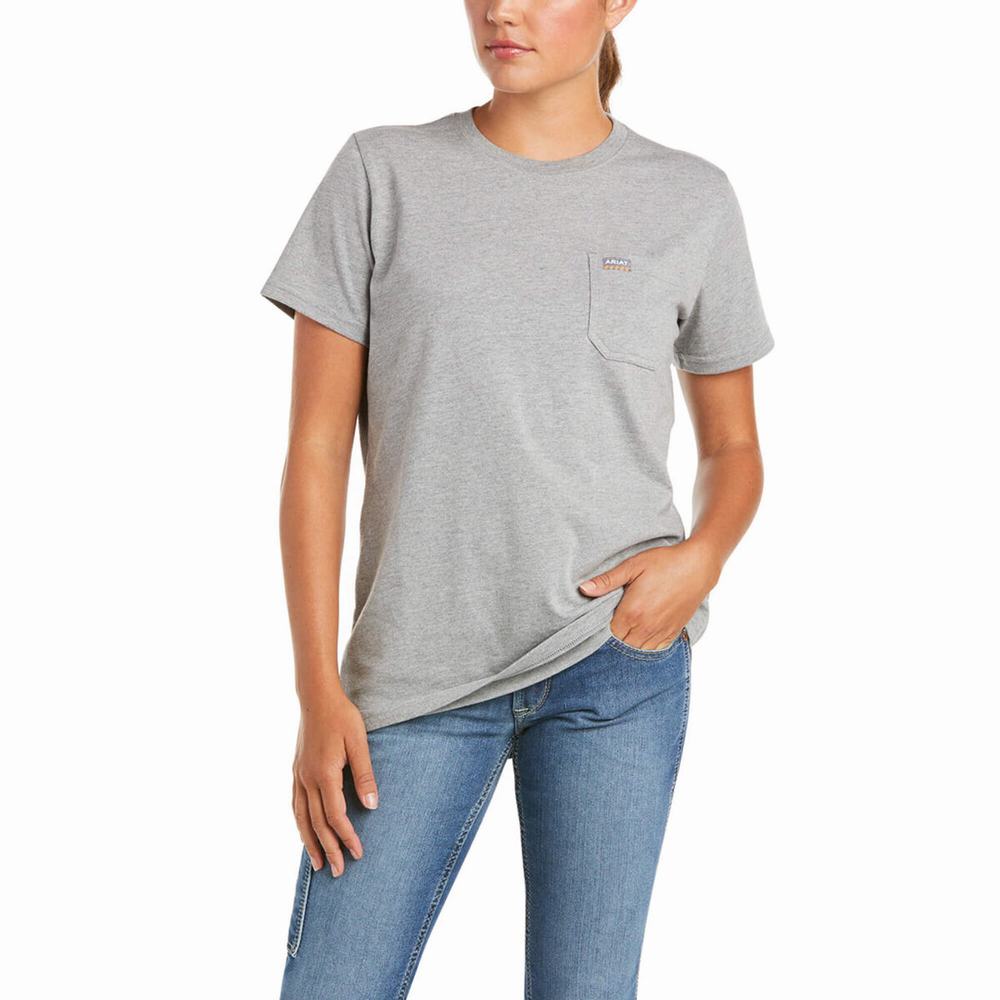 Women\'s Ariat Rebar Cotton Strong Short Sleeve Grey | SDTV-59124