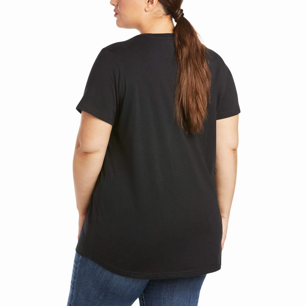 Women's Ariat Rebar Cotton Strong V-Neck Short Sleeve Black | WBNK-17805