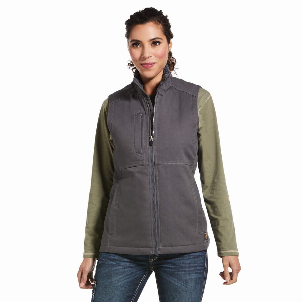 Women\'s Ariat Rebar DuraCanvas Insulated Vests Grey | ZJGA-45601