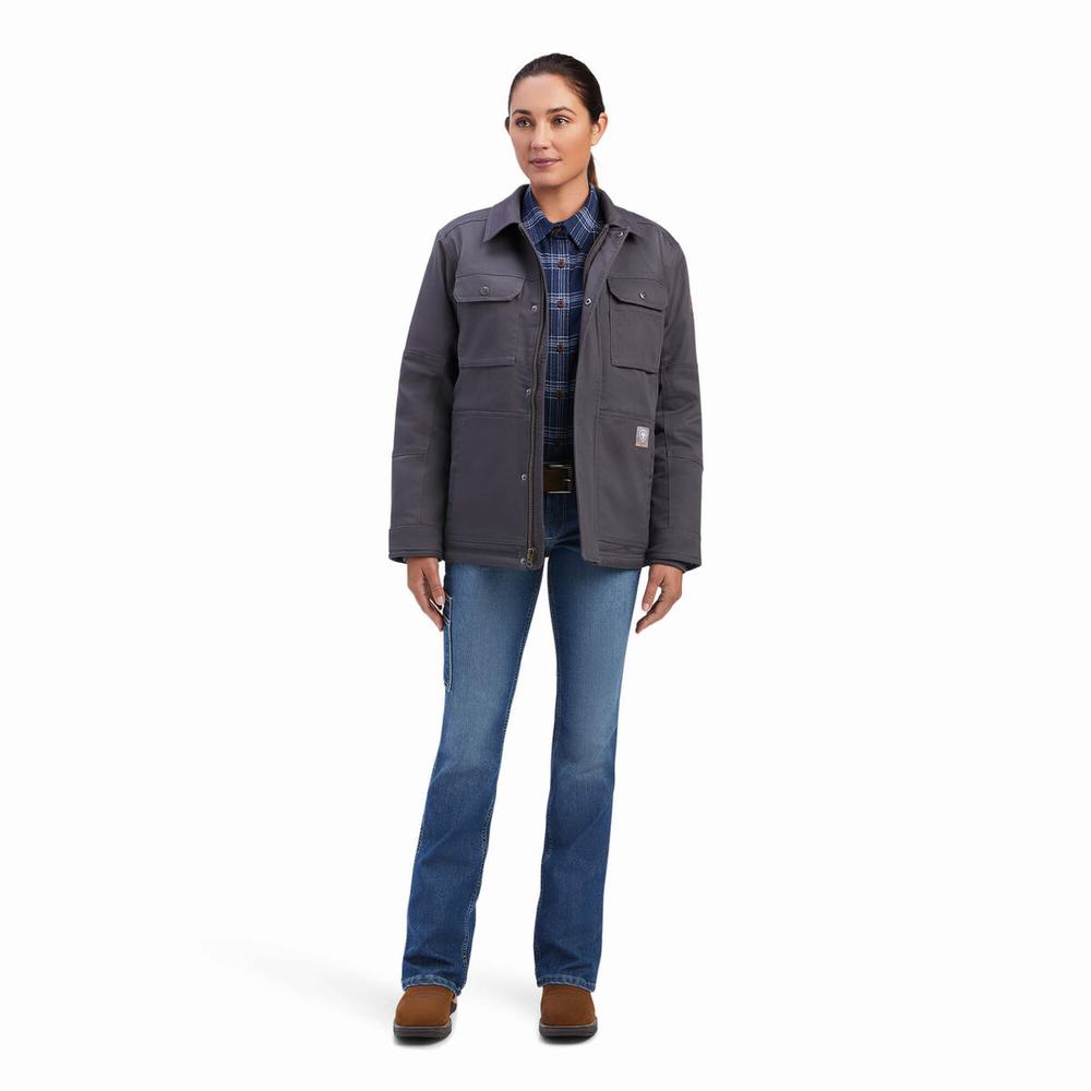 Women's Ariat Rebar DuraCanvas Sherpa-Lined Coats Grey | YJQO-07596