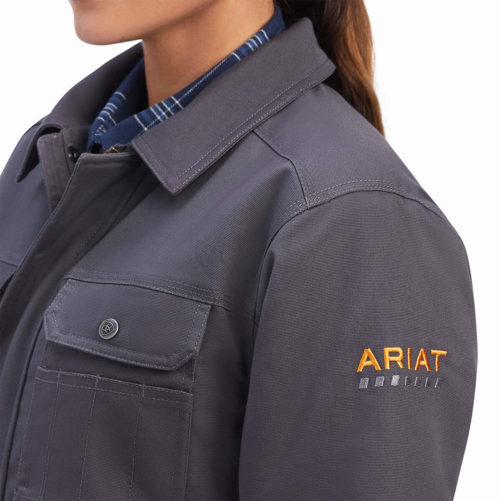 Women's Ariat Rebar DuraCanvas Sherpa-Lined Coats Grey | YJQO-07596