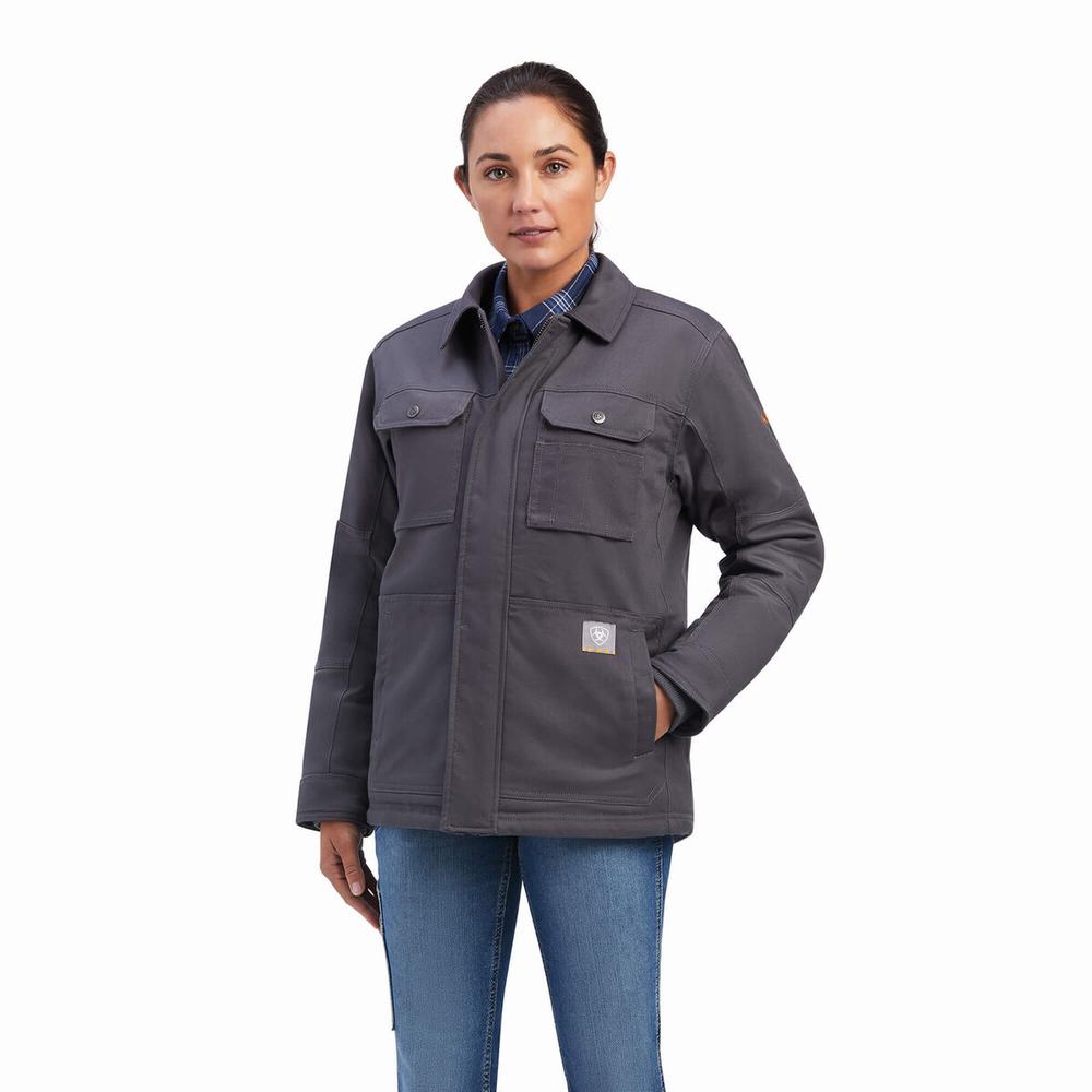 Women\'s Ariat Rebar DuraCanvas Sherpa-Lined Coats Grey | YJQO-07596