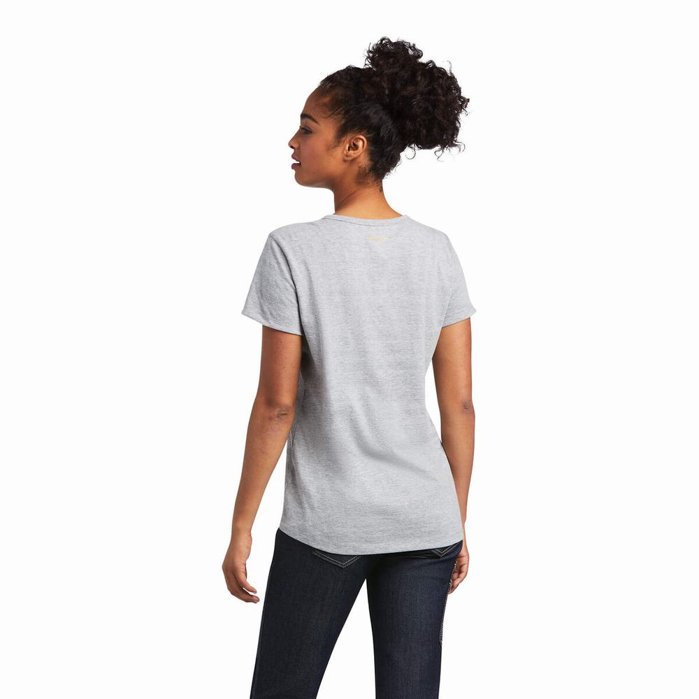 Women's Ariat Rebar Henley Tops Grey | CXBU-12543