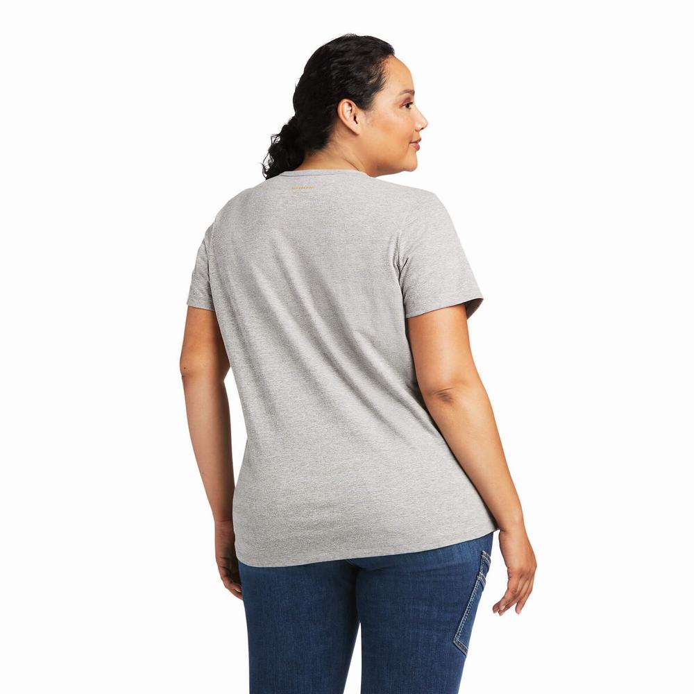 Women's Ariat Rebar Henley Tops Grey | CXBU-12543