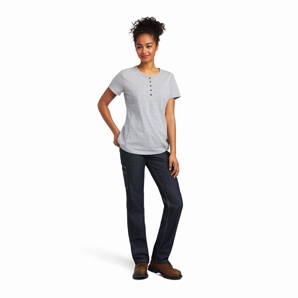 Women's Ariat Rebar Henley Tops Grey | CXBU-12543