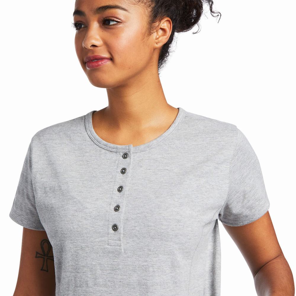 Women's Ariat Rebar Henley Tops Grey | CXBU-12543